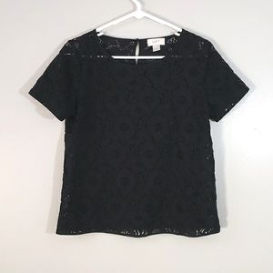 Loft black lace top, M
